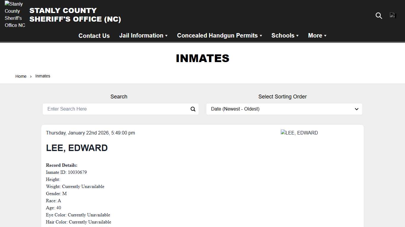 Inmates Stanly County Sheriff’s Office NC